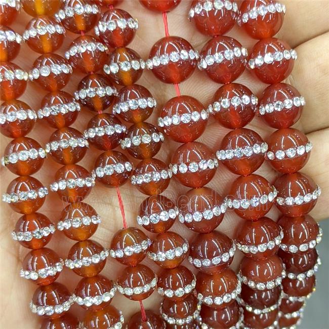 Red Dye Agate Round Beads Pave Rhinestone