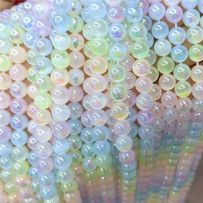 Natural Selenite Beads Multicolor Dye Smooth Round Electroplated