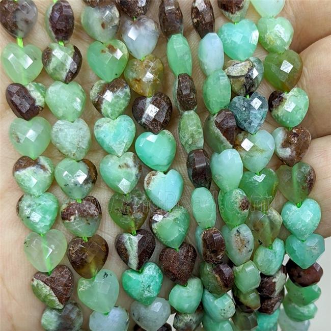 Natural Australian Chrysoprase Heart Beads Green Faceted