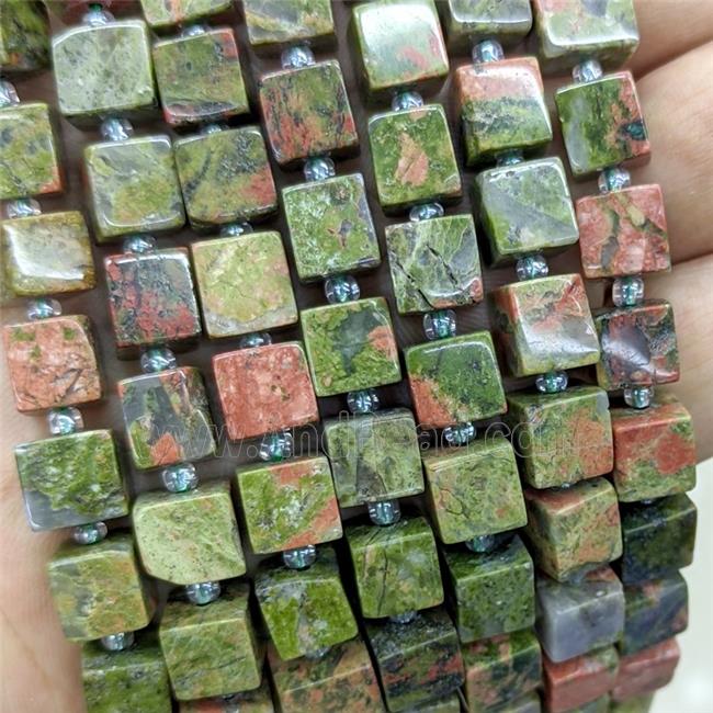 Natural Unakite Cube Beads