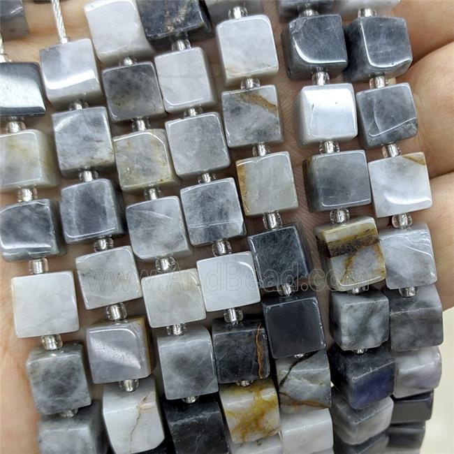 Natural Hawkeye Stone Cube Beads Gray
