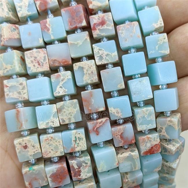Natural Imperial Jasper Cube Beads Blue Dye