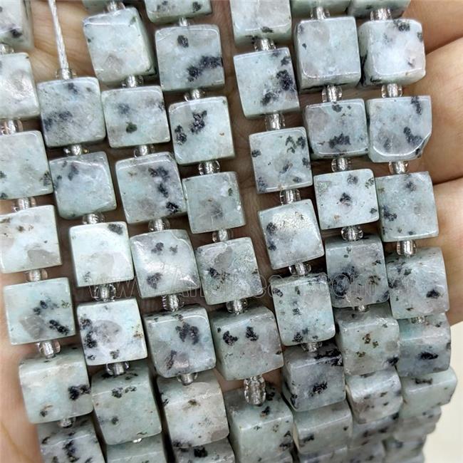 Natural Kiwi Jasper Cube Beads