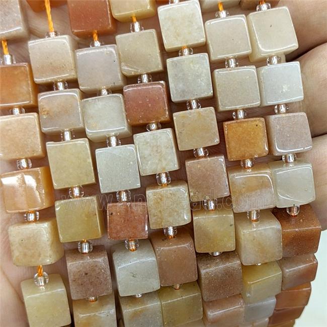 Natural Pink Aventurine Cube Beads