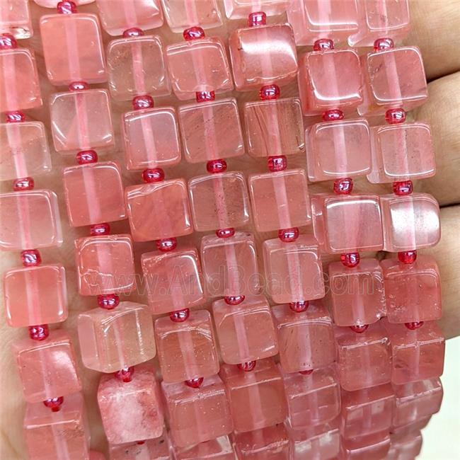 Synthetic Quartz Cube Beads Pink