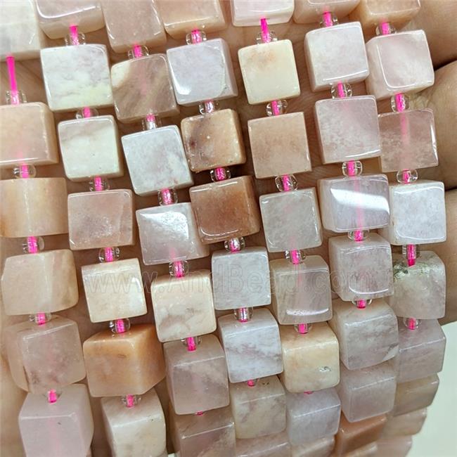 Natural Pink Aventurine Cube Beads