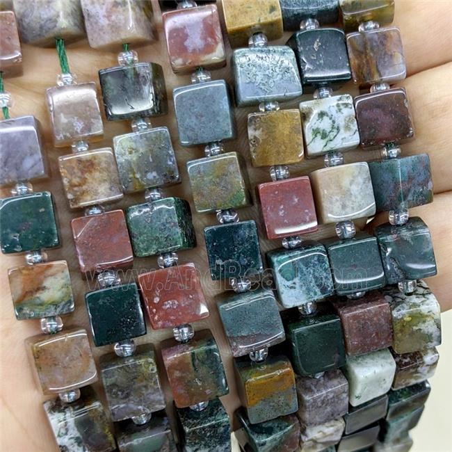 Natural Indian Agate Cube Beads Multicolor