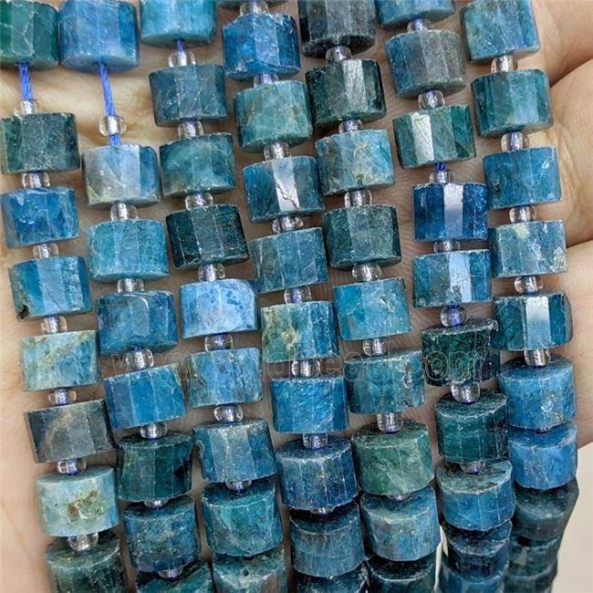 Natural Blue Apatite Beads Tube Faceted