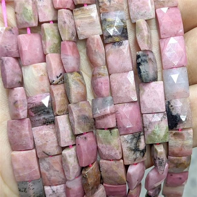 Natural Chinese Pink Rhodonite Beads Faceted Rectangle