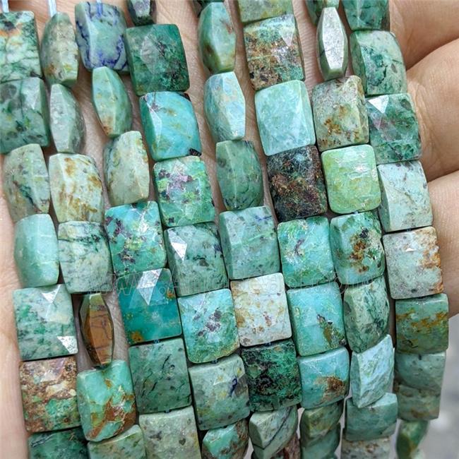 Natural Green Peru Turquoise Beads Faceted Rectangle