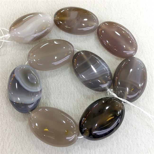 Natural Gray Agate Oval Beads