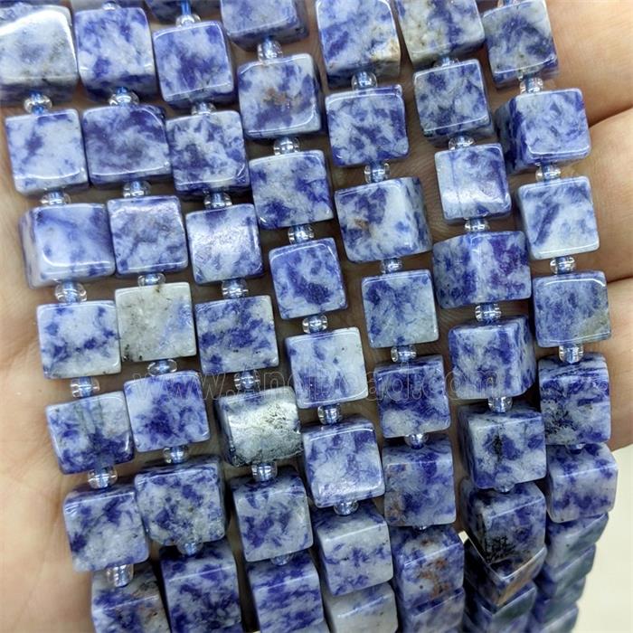 Natural Blue Dalmatian Jasper Cube Beads