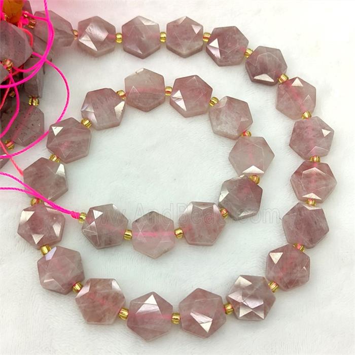 Pink Rose Quartz Hexagon Beads