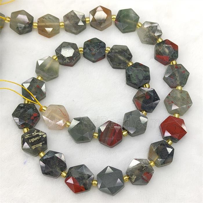 Natural African Bloodstone Hexagon Beads