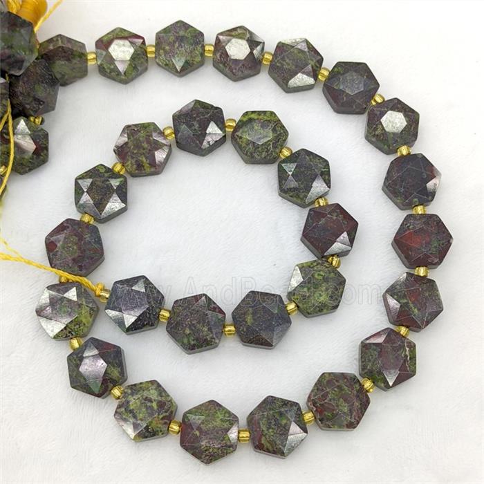 Natural Dragon Bloodstone Hexagon Beads Green