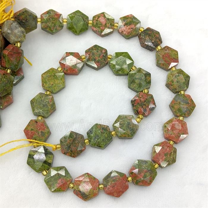 Natural Unakite Hexagon Beads