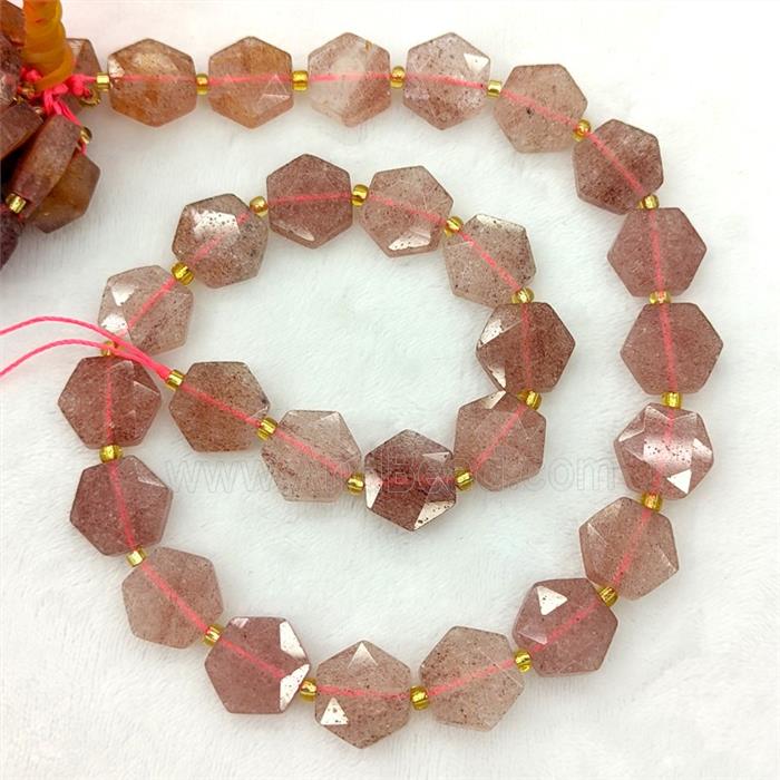 Natural Pink Strawberry Quartz Hexagon Beads