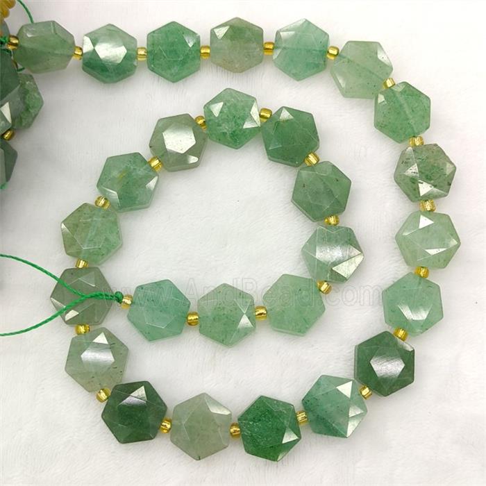 Natural Green Strawberry Quartz Hexagon Beads