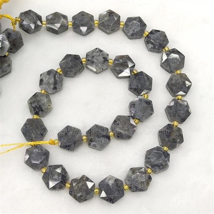 Natural Black Labradorite Hexagon Beads Faceted