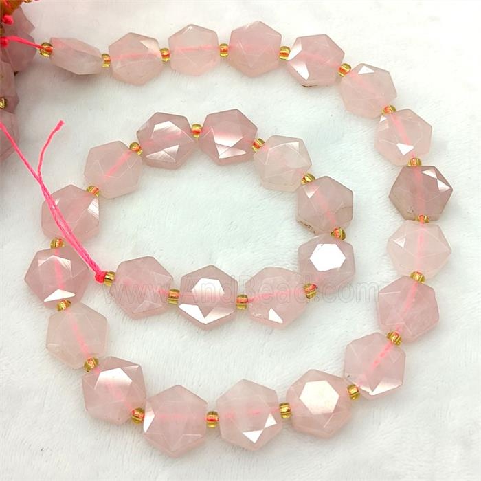 Natural Pink Rose Quartz Hexagon Beads Faceted