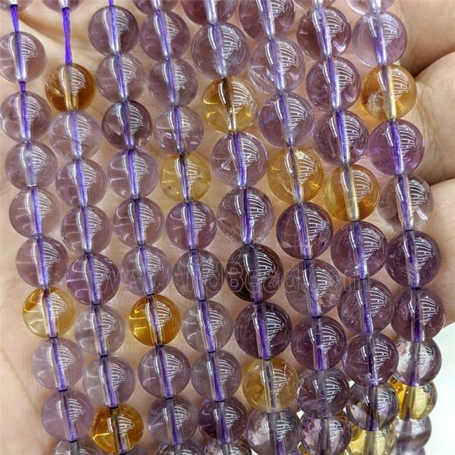 Natural Citrine And Amethyst Beads Smooth Round