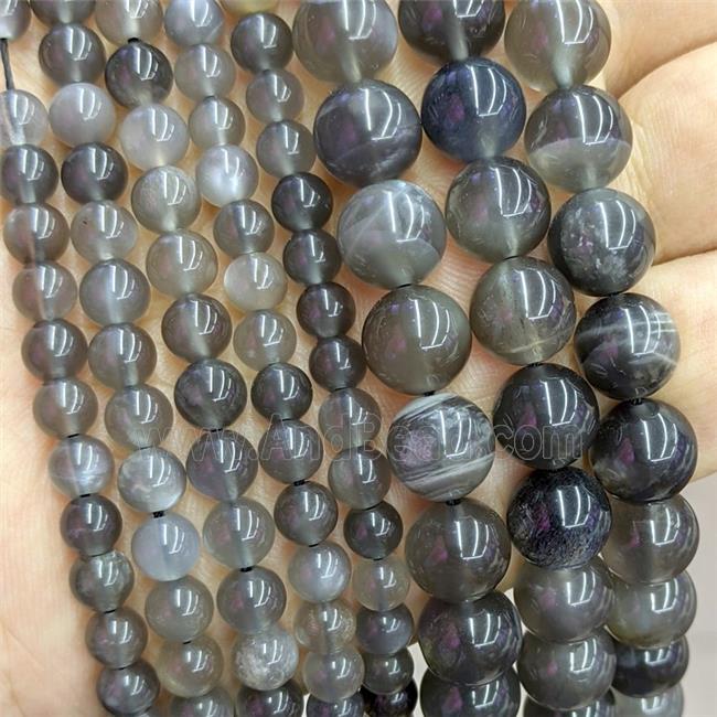 Natural Black Moonstone Beads Smooth Round