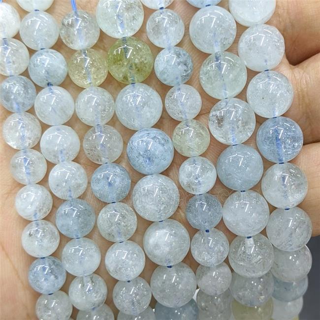 Natural Aquamarine Beads Blue Smooth Round