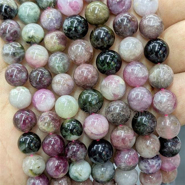 Natural Tourmaline Beads Multicolor Smooth Round