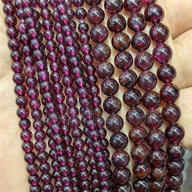 Natural Purple Garnet Beads Smooth Round