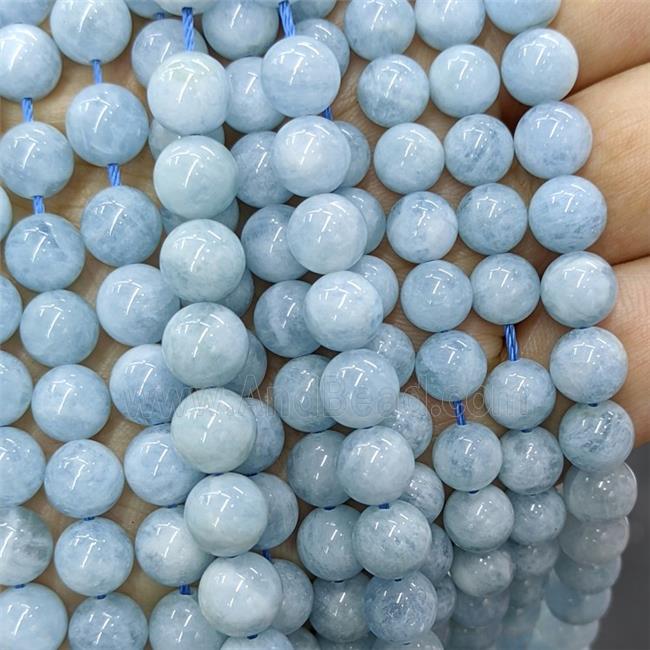 Natural Blue Aquamarine Beads Smooth Round A-Grade