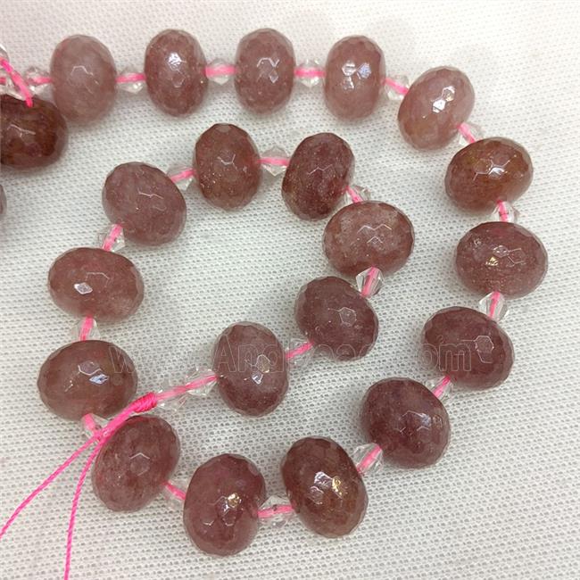 Natural Pink Strawberry Quartz Beads Faceted Rondelle