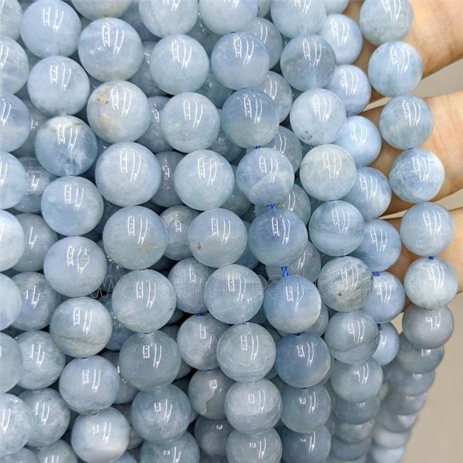 Natural Blue Aquamarine Beads A-Grade Smooth Round