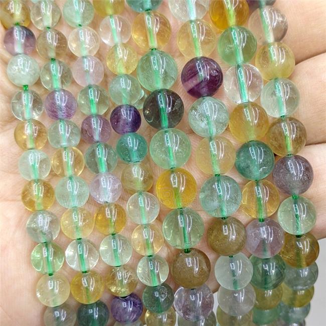 Natural Fluorite Beads Multicolor Smooth Round