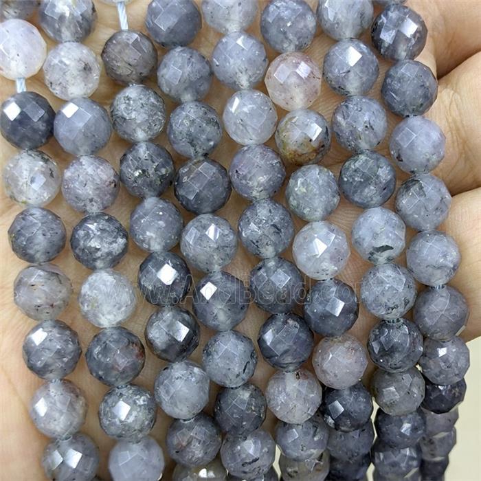 Natural Gray Sesame Crystal Quartz Beads Faceted Round