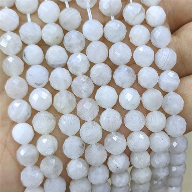 Natural White Moonstone Beads Blue Flash Faceted Round