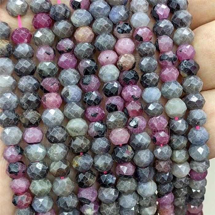 Natural Ruby And Sapphire Beads Faceted Rondelle