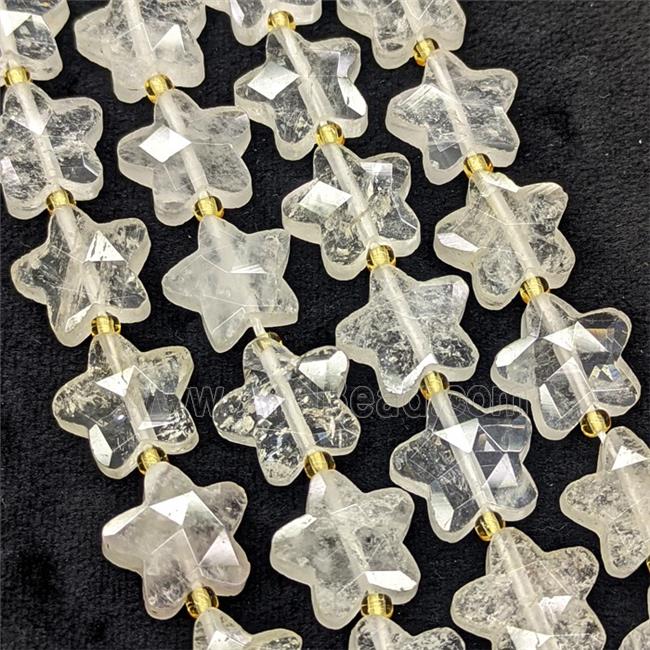 Natural Clear Crystal Quartz Star Beads Faceted