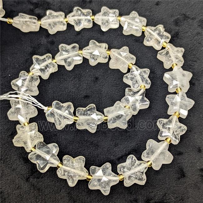 Natural Clear Crystal Quartz Star Beads Faceted