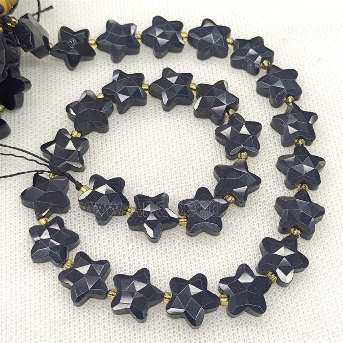 Natural Black Obsidian Star Beads Faceted