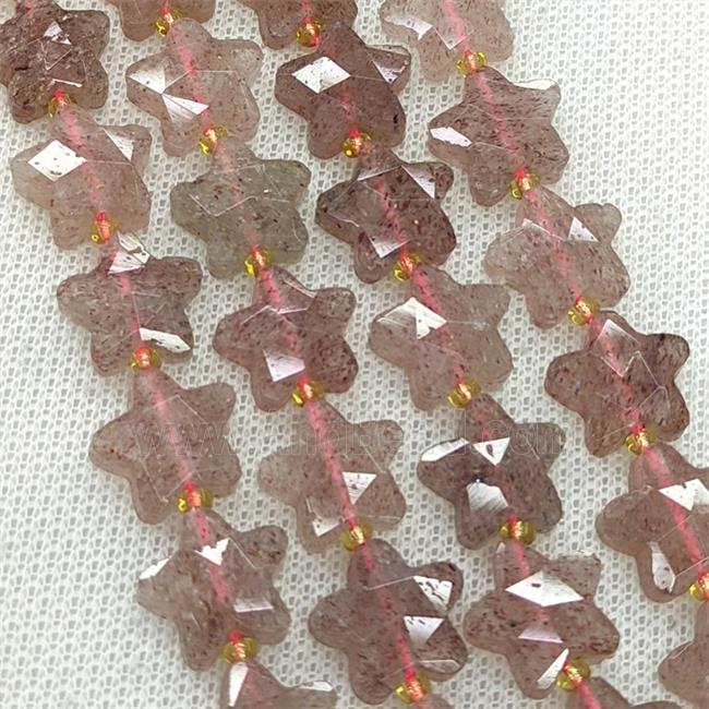 Natural Pink Strawberry Quartz Star Beads Faceted