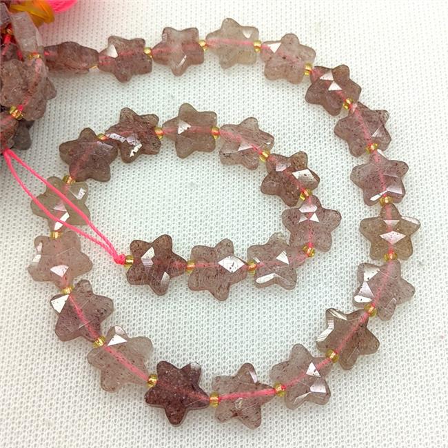 Natural Pink Strawberry Quartz Star Beads Faceted
