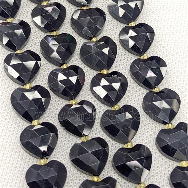 Natural Black Obsidian Heart Beads Faceted