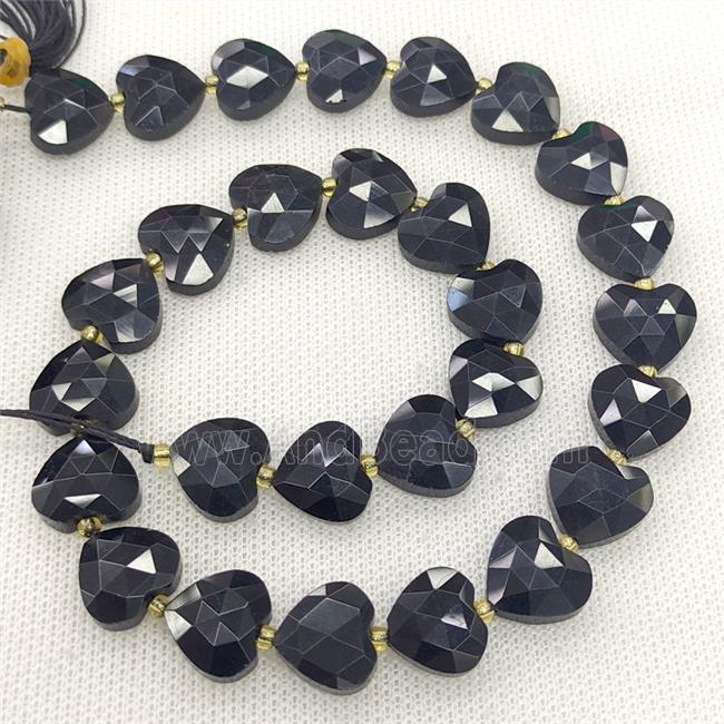 Natural Black Obsidian Heart Beads Faceted