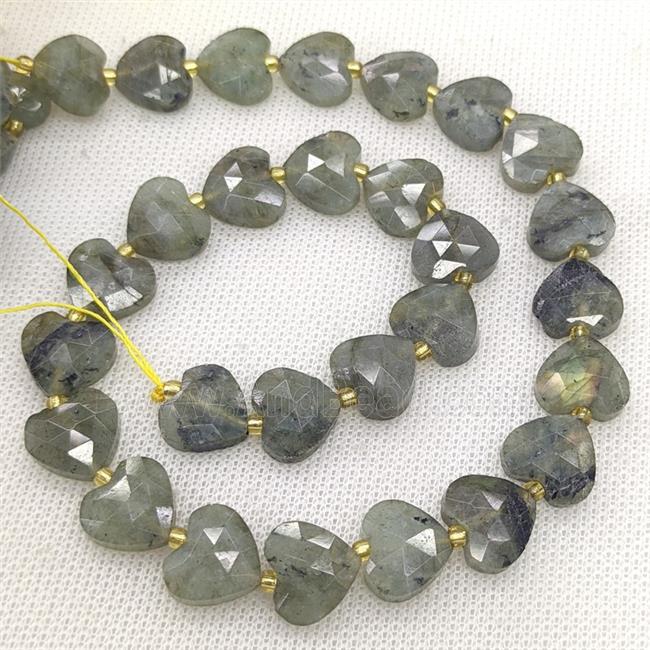 Natural Labradorite Heart Beads Faceted