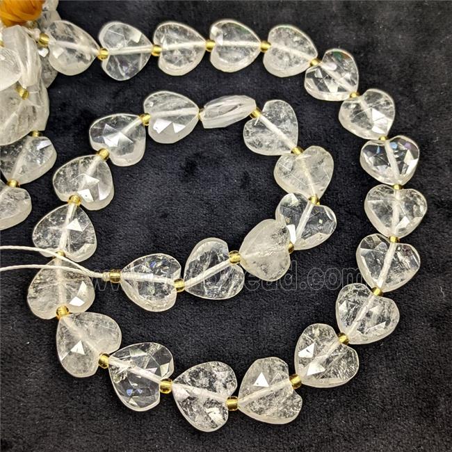 Natural Clear Crystal Quartz Heart Beads Faceted