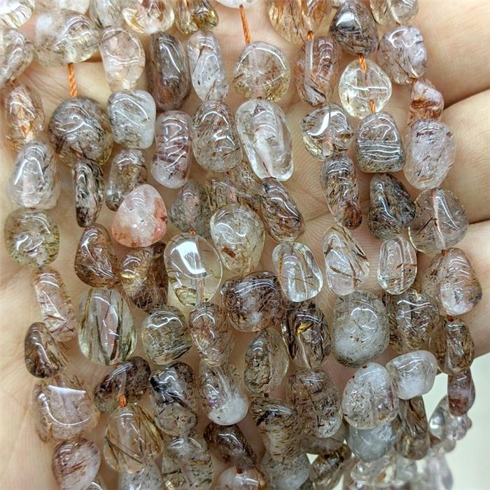 Natural Black Golden Super7 Rutilated Quartz Chips Beads Freeform