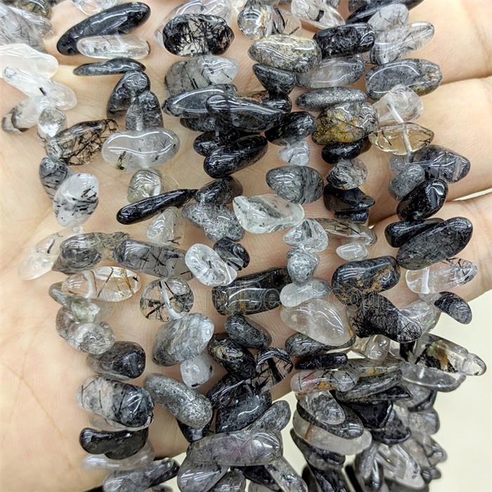 Natural Black Rutilated Quartz Chips Beads Freeform Topdrilled