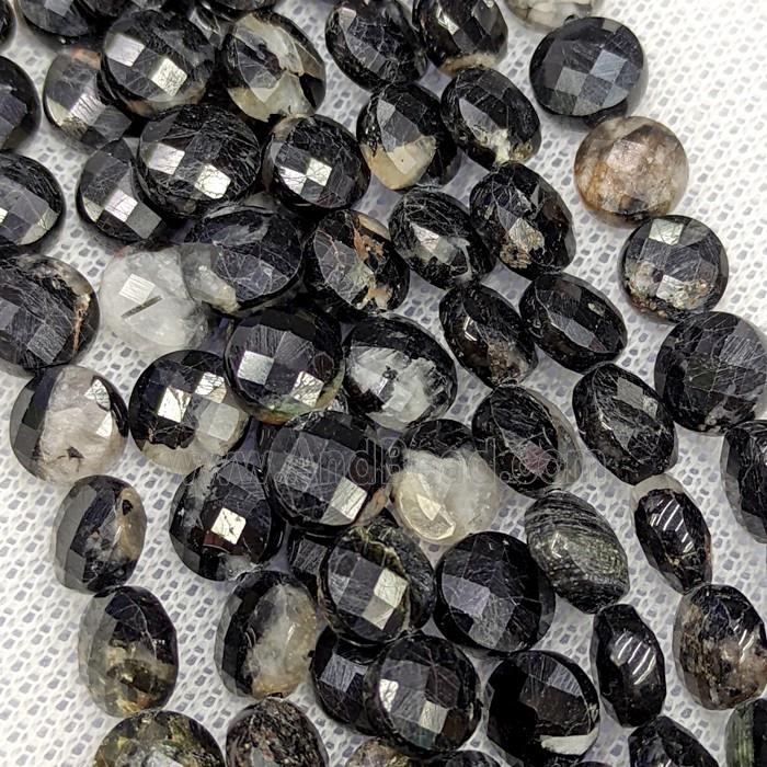 Natural Black Tourmaline Button Beads Faceted Coin C-Grade