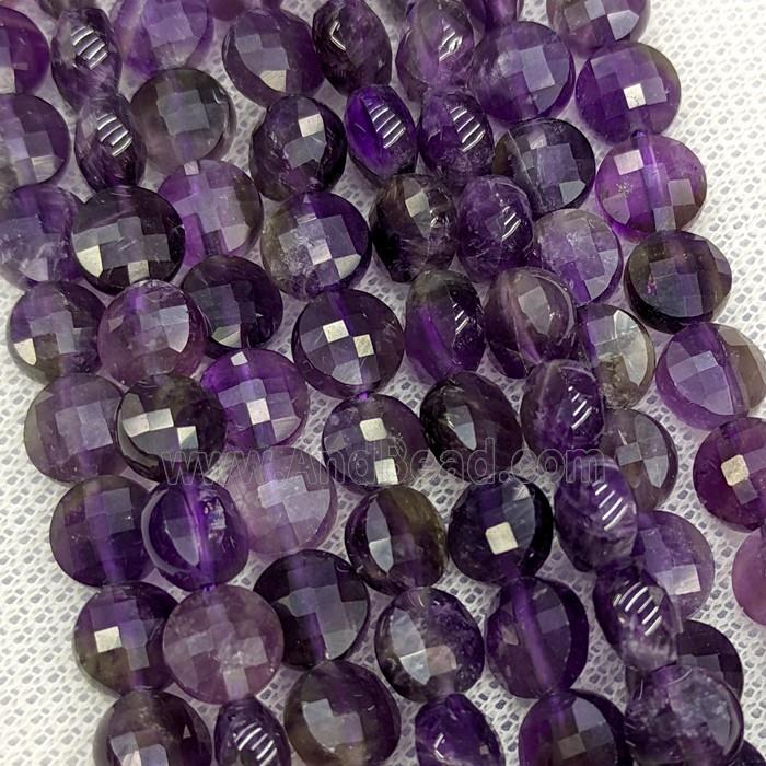 Natural Purple Amethyst Button Faceted Coin