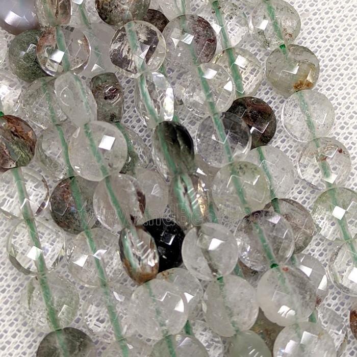 Natural Chlorite Quartz Beads Lt.green Faceted Coin